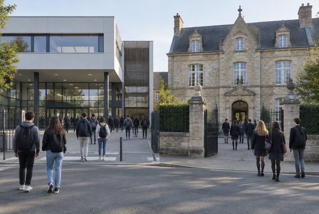 Établissement public et établissement privé côte à côte